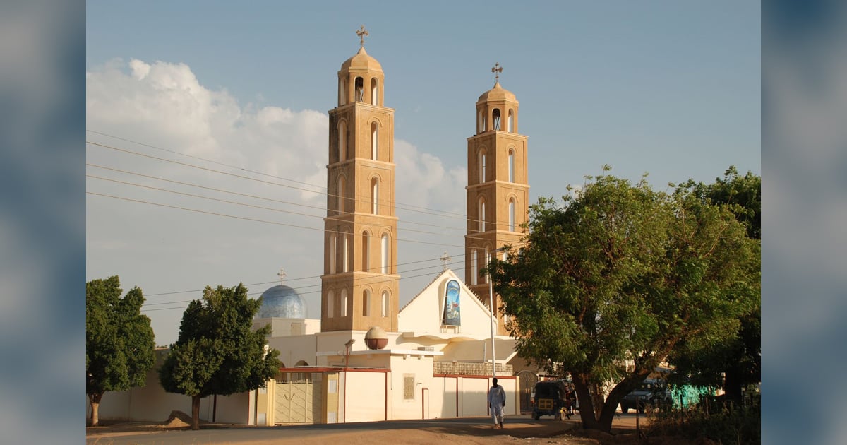 Coptic church and bell towers in Kosti, Sudan